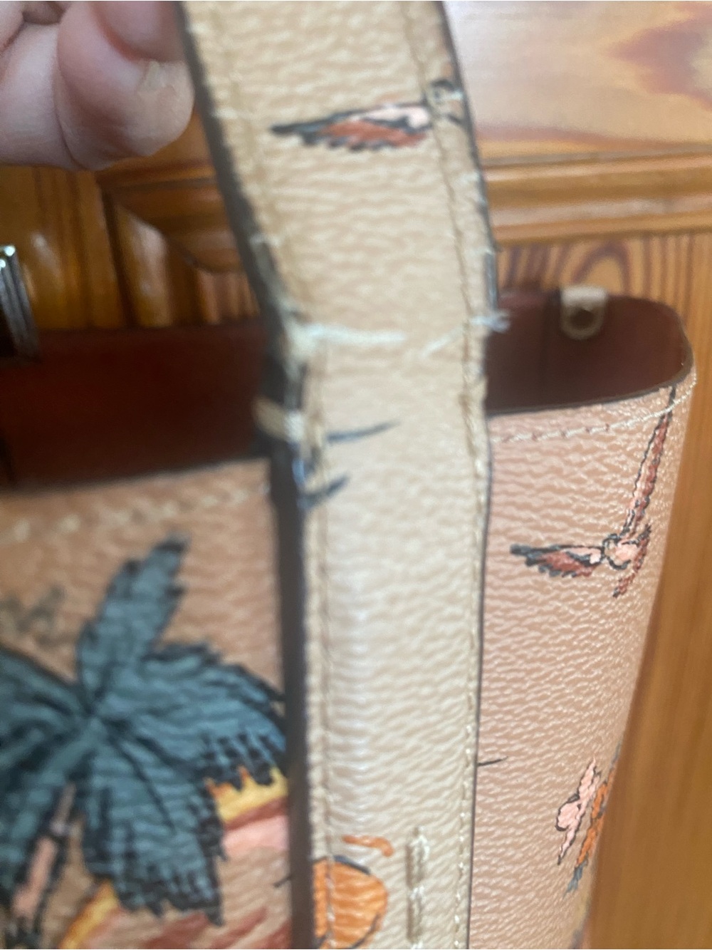 Coach Pink Tan Tropical Print Leather Tote - Picture 7 of 16